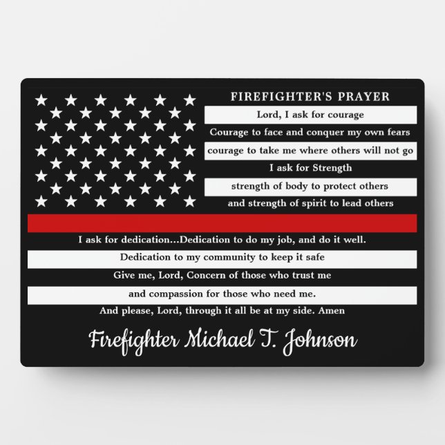 Firefighter's Prayer Personalised Thin Red Line Plaque (Front)