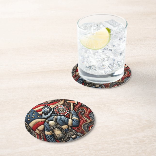 Firefighter's Proud Tribute in Art Round Paper Coaster (Insitu)