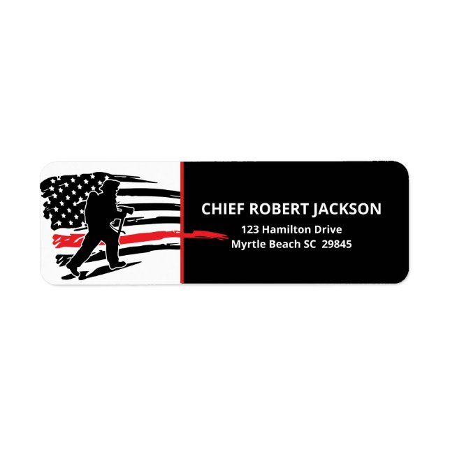 Firefighters Red Black American Flag Return  Address Label (Front)