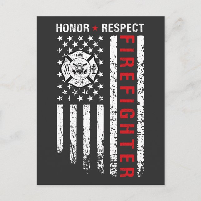 Firefighters Red Line Us Flag Holiday Postcard (Front)