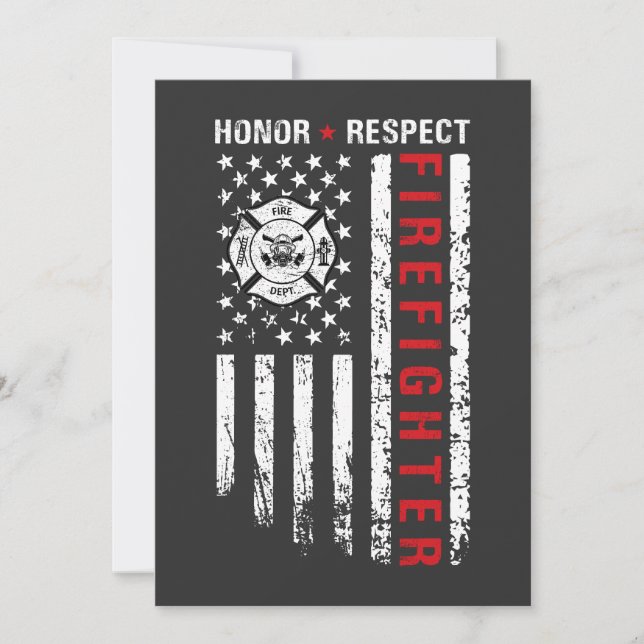 Firefighters Red Line Us Flag Invitation (Front)