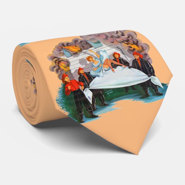 firefighters rescue pretty lady print tie (Rolled)
