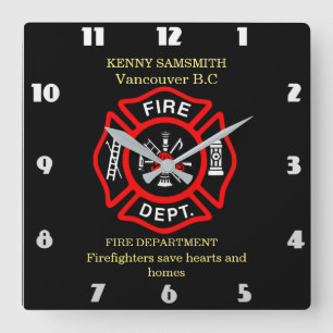 Firefighters save hearts and homes square wall clock