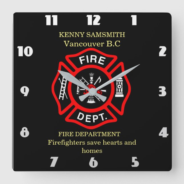 Firefighters save hearts and homes square wall clock (Front)
