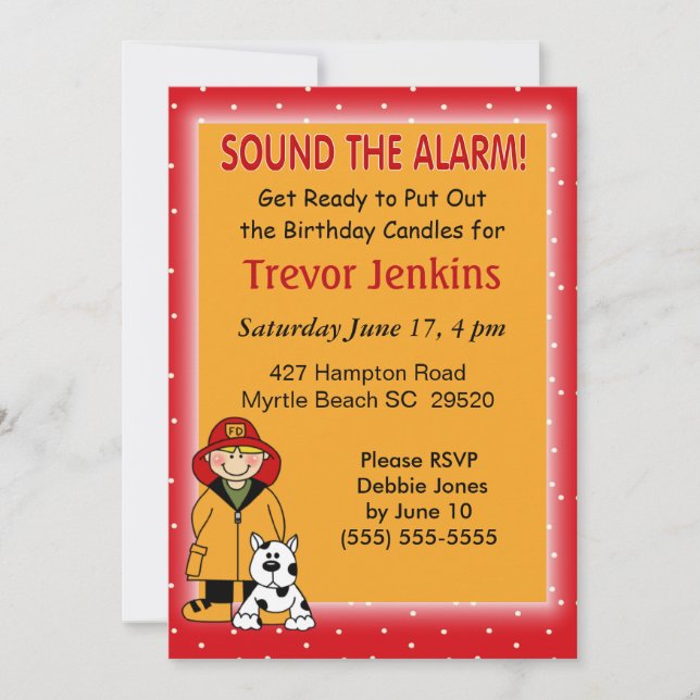Firefighters Theme Kids Birthday Invitation (Front)