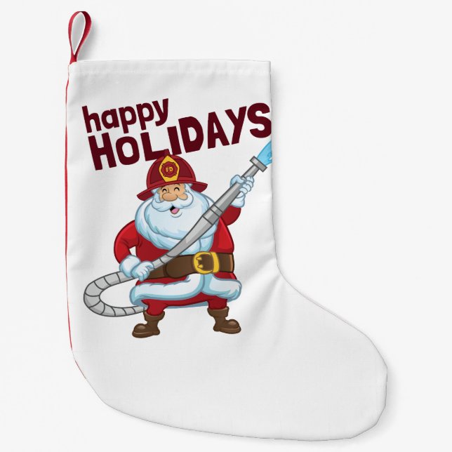 Firefighting Christmas Santa Claus Firefighter Small Christmas Stocking (Front)