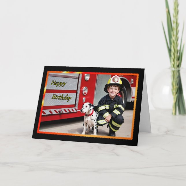 Firefighting Duo Boy's Birthday Card (Front)