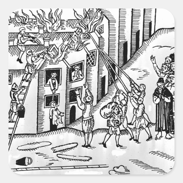 Firefighting during the Great Fire of London Square Sticker (Front)