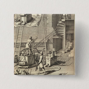 Firefighting Machinery, from a book on Firefightin 15 Cm Square Badge