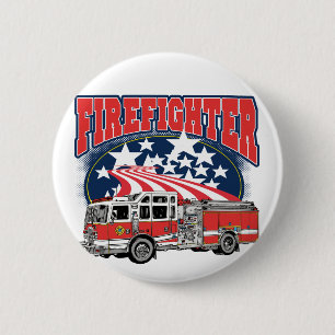 Firefighting Truck 6 Cm Round Badge