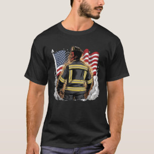 Firefighting USA Flag Patriotic Black Fireman 4th  T-Shirt