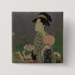 Fireflies, 1793 (colour woodcut) 15 cm square badge