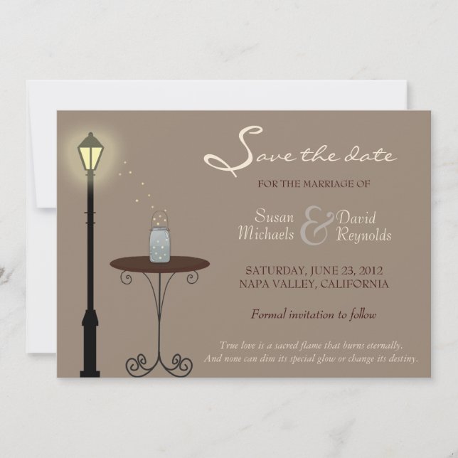 Fireflies and Mason Jar Save the Date Announcement (Front)