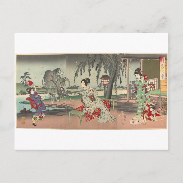 Fireflies at a country house by Toyohara Chikanobu Postcard (Front)