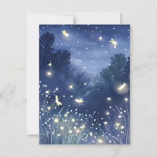 Fireflies at Night   Firefly Blue Watercolor Postcard