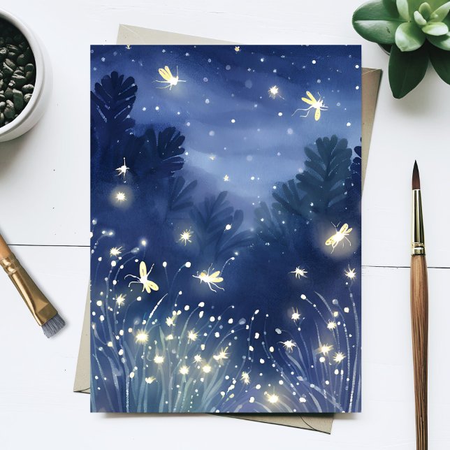 Fireflies at Night | Firefly Blue Watercolor Postcard (Creator Uploaded)