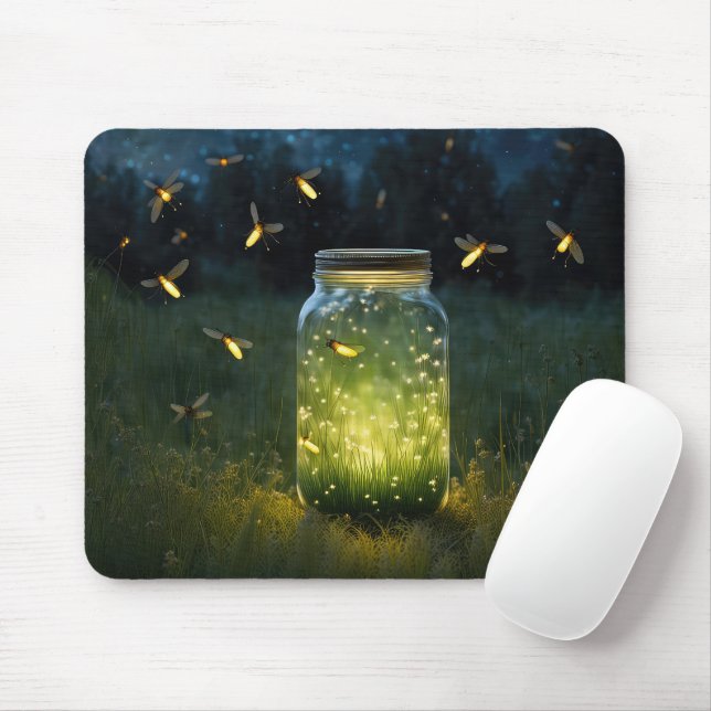 Fireflies Glowing In A Jar Mouse Pad (With Mouse)