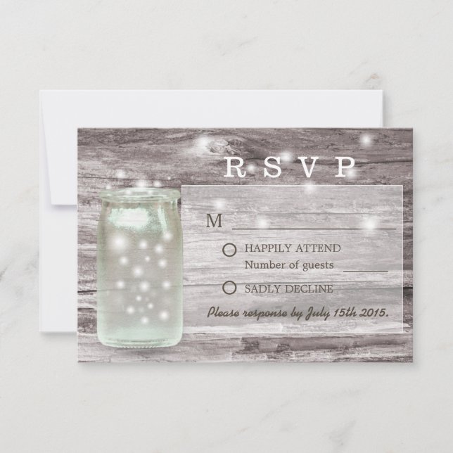 Fireflies Glowing Mason Jar Wedding RSVP (Front)