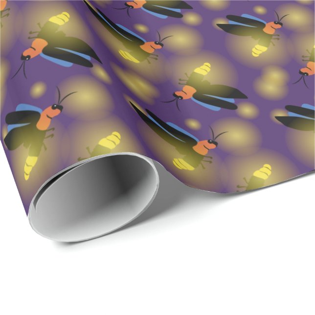 Fireflies Graphic on Purple Wrapping Paper (Roll Corner)