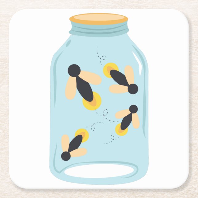 Fireflies In Jar Square Paper Coaster (Front)