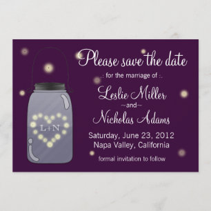 Fireflies in Mason Jar Heart Love Save the Date