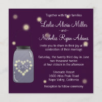 Fireflies in Mason Jar Heart Wedding Invitation