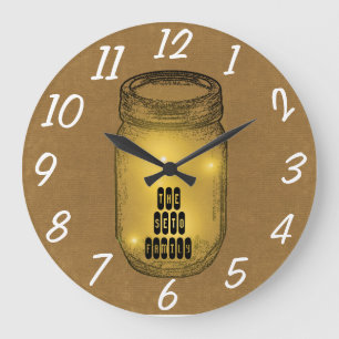 Fireflies in Mason Jar Large Clock