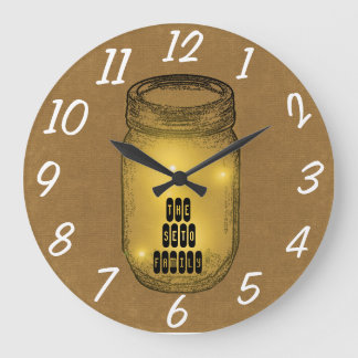 Fireflies in Mason Jar Large Clock