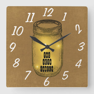 Fireflies in Mason Jar Square Wall Clock