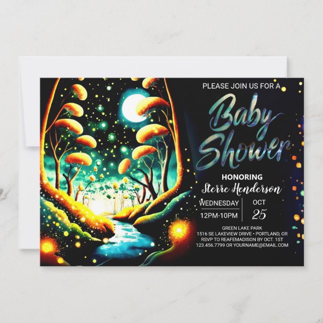 Fireflies Magical Woodland Journey Baby Shower Invitation (Front)
