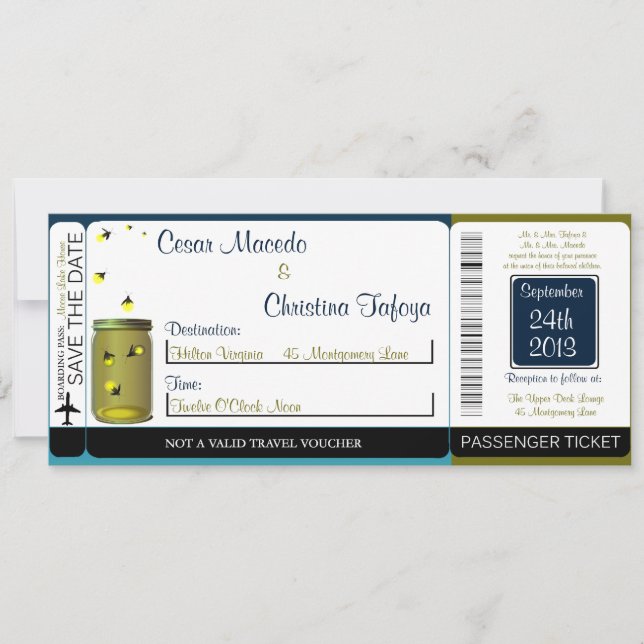 Fireflies/Mason Boarding Pass Wedding Invitation (Front)