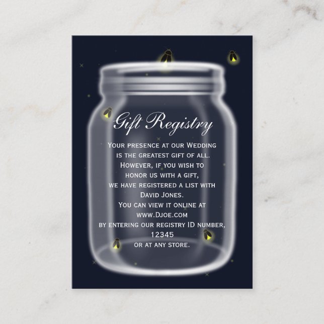 fireflies mason jar Gift registry  Cards (Front)