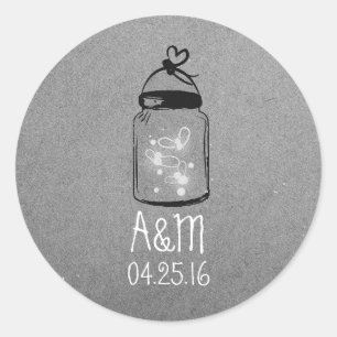 fireflies mason jar grey rustic classic round sticker