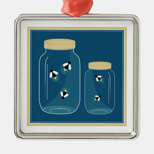 Fireflies Mason Jar Metal Tree Decoration (Front)