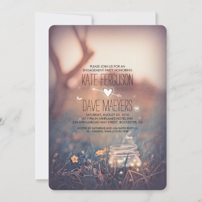 Fireflies Mason Jar Rustic Garden Engagement Party Invitation (Front)