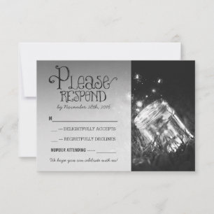 fireflies mason jar rustic garden wedding RSVP Card