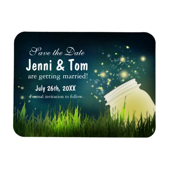 Fireflies + Mason Jar Rustic Night Date Magnet (Horizontal)