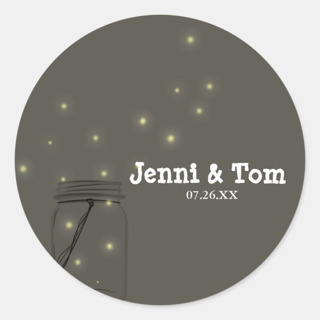 Fireflies Mason Jar Rustic Wedding Favour Stickers (Front)