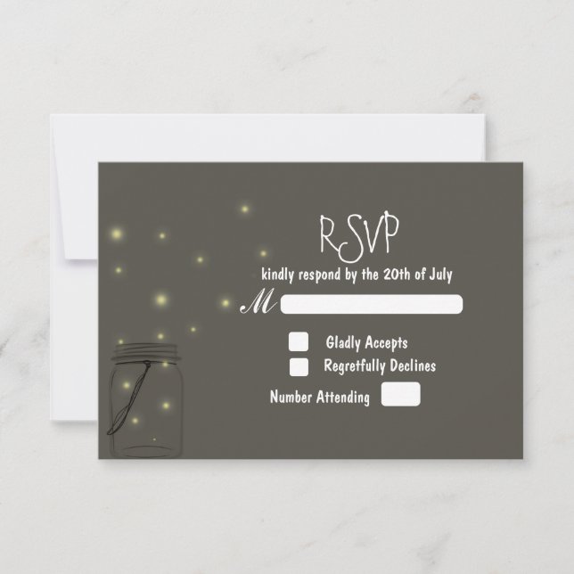 Fireflies Mason Jar Rustic Wedding RSVP invitation (Front)