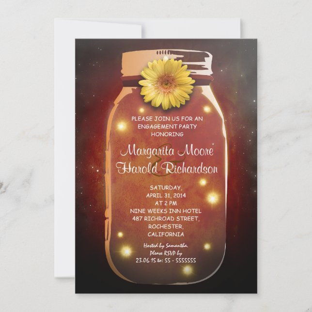 Fireflies & Mason Jar Whimsical Engagement Party Invitation (Front)