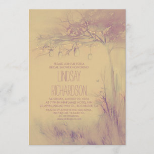 Fireflies Mason Jars Rustic Tree Bridal Shower Invitation