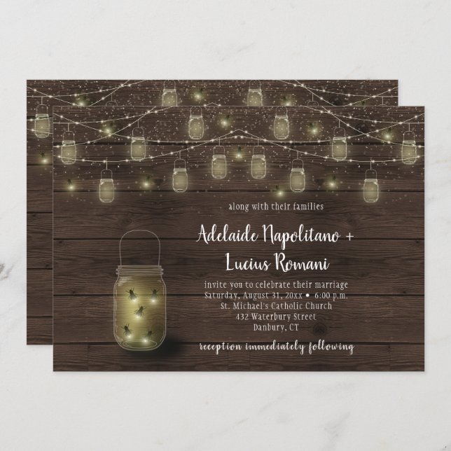 Fireflies Mason Jars String Lights Wedding Invitation (Front/Back)
