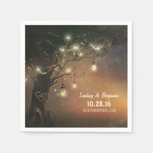 Fireflies mason jars tree wedding napkin