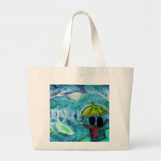 Fireflies & Moonlight Watercolored Dreamscape Large Tote Bag