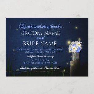 Fireflies with bouquet rustic wedding invitation