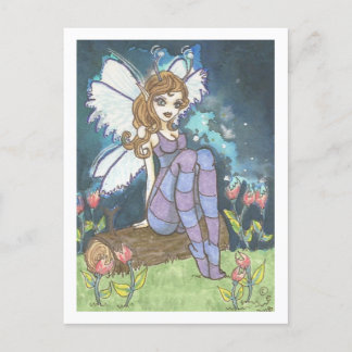 Firefly Field Striped Fairy Fantasy Art Print Postcard