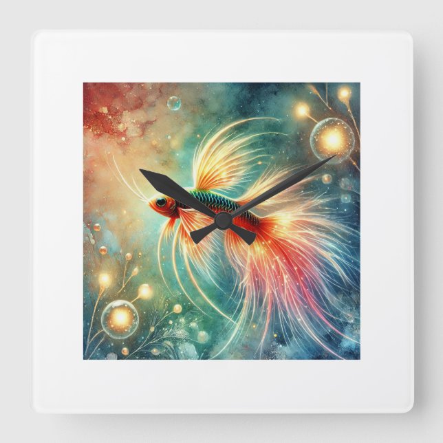 Firefly Fish 200824AREF125 - Watercolor Square Wall Clock (Front)