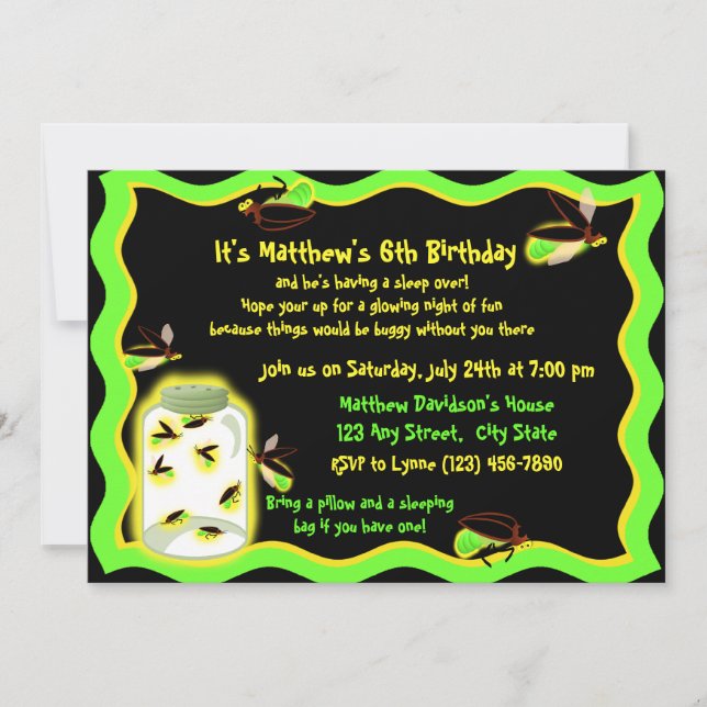 Firefly Frolic Birthday Invitation (Front)