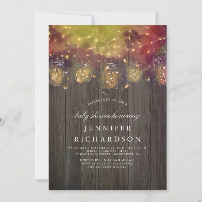 Firefly Lights and Mason Jars Rustic Baby Shower Invitation (Front)
