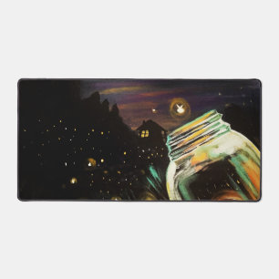 Firefly Mason Jar Moonlit Cottage Woodland Desk Mat